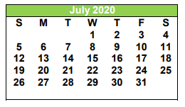District School Academic Calendar for Pleasanton J H for July 2020