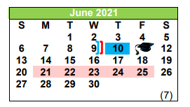 District School Academic Calendar for Pleasanton H S for June 2021