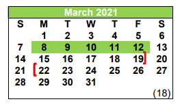 District School Academic Calendar for Atascosa Co Alter for March 2021