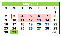 District School Academic Calendar for Atascosa Co Alter for May 2021