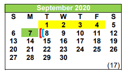 District School Academic Calendar for Atascosa Co Alter for September 2020