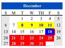 District School Academic Calendar for Cameron Co J J A E P for December 2020