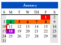 District School Academic Calendar for Cameron Co J J A E P for January 2021