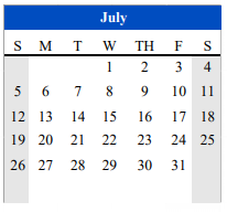 District School Academic Calendar for Garriga Elementary School for July 2020