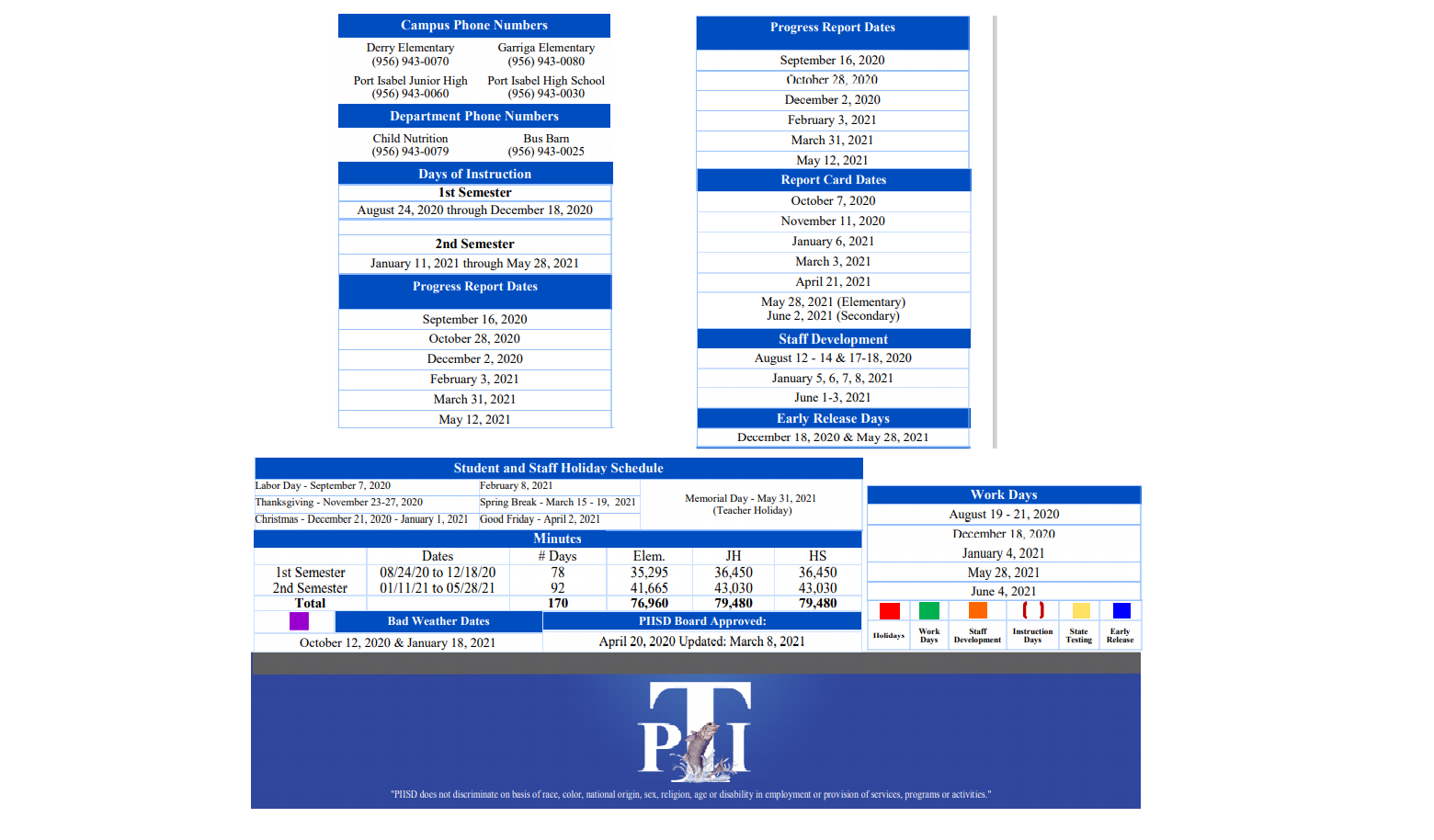 District School Academic Calendar Key for Cameron Co J J A E P