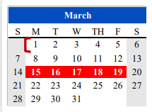 District School Academic Calendar for Cameron Co J J A E P for March 2021