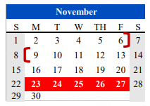 District School Academic Calendar for Cameron Co J J A E P for November 2020