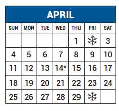 District School Academic Calendar for P A S S Learning Ctr for April 2021