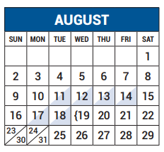 District School Academic Calendar for Mark Twain Elementary for August 2020