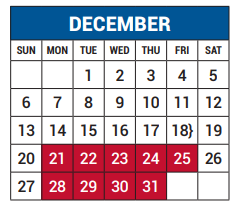 District School Academic Calendar for Westwood Junior High for December 2020