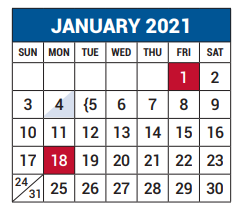 District School Academic Calendar for Brentfield Elementary for January 2021