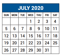 District School Academic Calendar for Northrich Elementary for July 2020