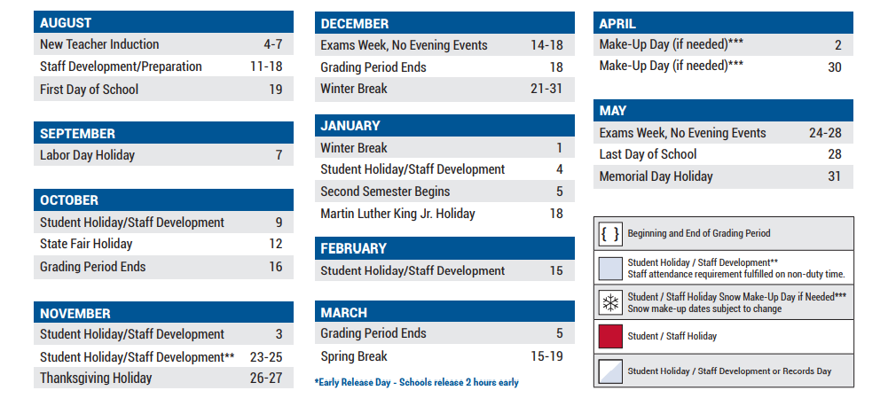 District School Academic Calendar Key for Bowie Elementary