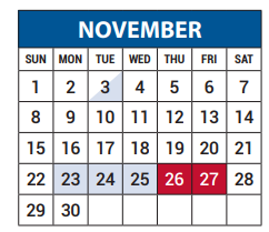 District School Academic Calendar for Lake Highlands J H for November 2020