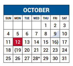 District School Academic Calendar for Westwood Junior High for October 2020
