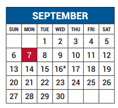 District School Academic Calendar for Lake Highlands J H for September 2020