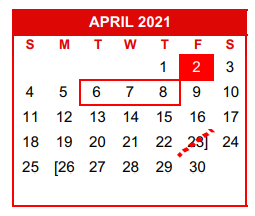 District School Academic Calendar for Nueces Co J J A E P for April 2021