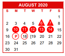 District School Academic Calendar for Nueces Co J J A E P for August 2020