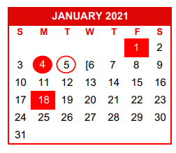 District School Academic Calendar for Nueces Co J J A E P for January 2021