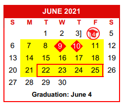 District School Academic Calendar for Nueces Co J J A E P for June 2021
