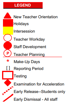 District School Academic Calendar Legend for Lotspeich Elementary