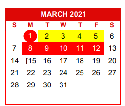District School Academic Calendar for Nueces Co J J A E P for March 2021