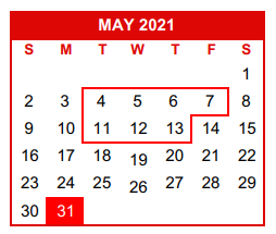 District School Academic Calendar for Alter Lrn Ctr for May 2021