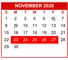 District School Academic Calendar for Academy For Excellence for November 2020
