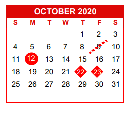 District School Academic Calendar for Academy For Excellence for October 2020