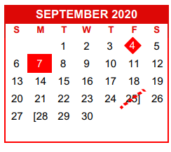 District School Academic Calendar for Academy For Excellence for September 2020