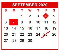 District School Academic Calendar for Nueces Co J J A E P for September 2020