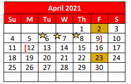 District School Academic Calendar for Vera El for April 2021