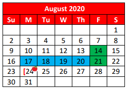 District School Academic Calendar for Vera El for August 2020