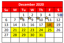 District School Academic Calendar for Barrera El for December 2020