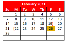 District School Academic Calendar for Vera El for February 2021