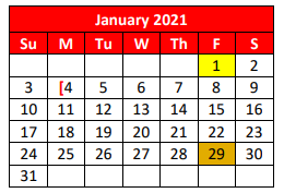 District School Academic Calendar for Vera El for January 2021