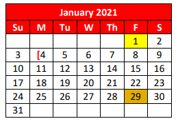 District School Academic Calendar for Barrera El for January 2021