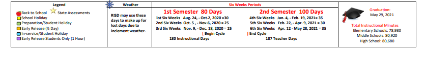 District School Academic Calendar Key for Instr & Guide Ctr