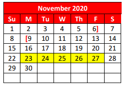 District School Academic Calendar for Roma Int for November 2020