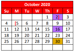District School Academic Calendar for A S Canavan El for October 2020