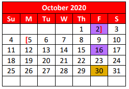 District School Academic Calendar for Vera El for October 2020