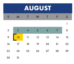District School Academic Calendar for Estrada Center for August 2020