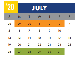 District School Academic Calendar for Jja for July 2020