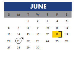 District School Academic Calendar for J T Brackenridge Academy for June 2021