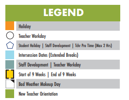 District School Academic Calendar Legend for Wm B Travis Elementary