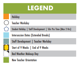 District School Academic Calendar Legend for Children's Shelter Of Sa