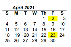 District School Academic Calendar for Sanger H S for April 2021