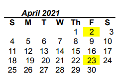 District School Academic Calendar for Denton Co J J A E P for April 2021