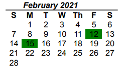 District School Academic Calendar for Denton Co J J A E P for February 2021