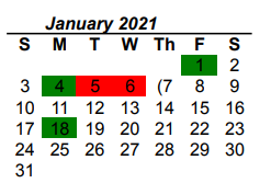 District School Academic Calendar for Denton Co J J A E P for January 2021